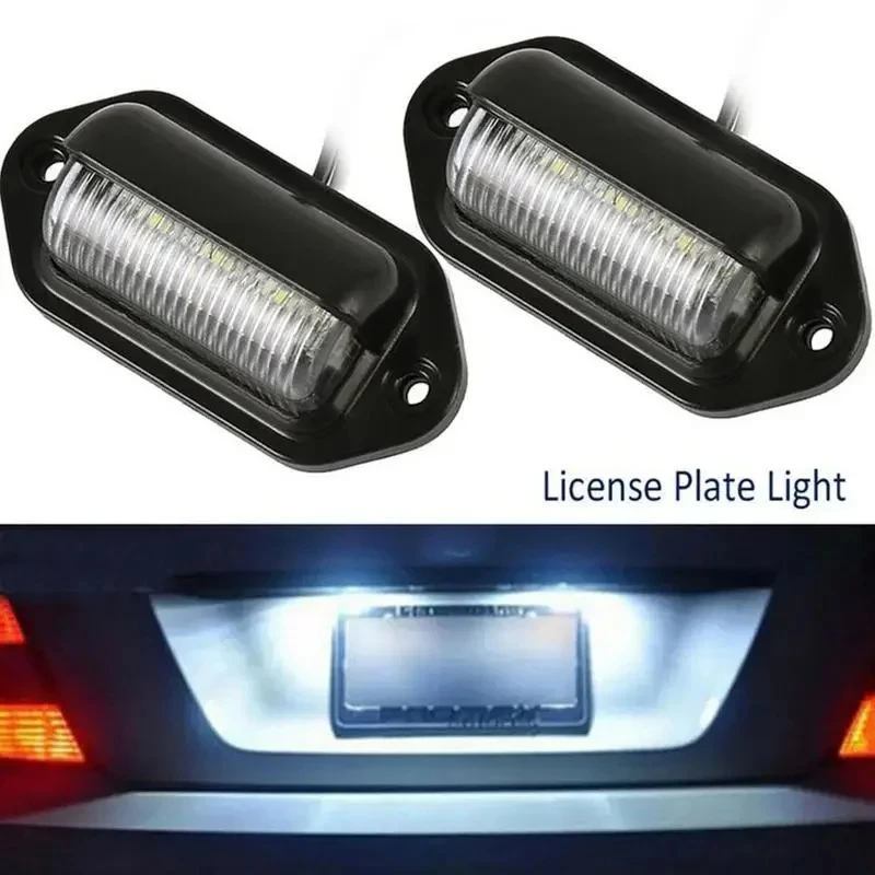 2Pcs 12V-24V LED License Plate Light Waterproof Tag Lamp for Truck Trailer SUV RV Van Boat, Universal Rear Tag Light, 6 LED Whit