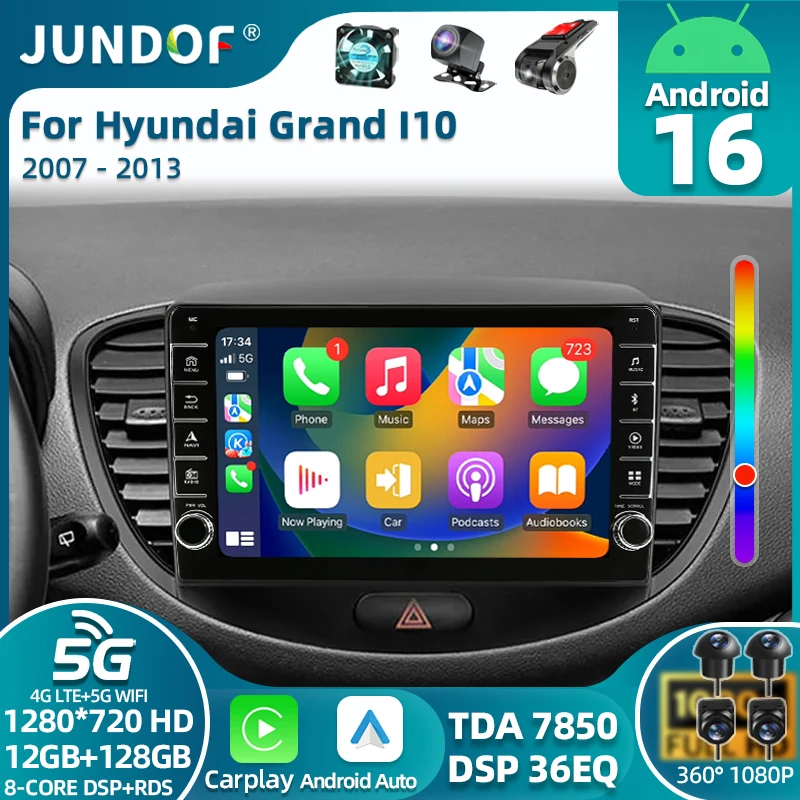 Android 16 For Hyundai I10 2007-2013 Car Radio Multimedia Navigation Intelligent system GPS Carplay Touch QLED Screen Stereo