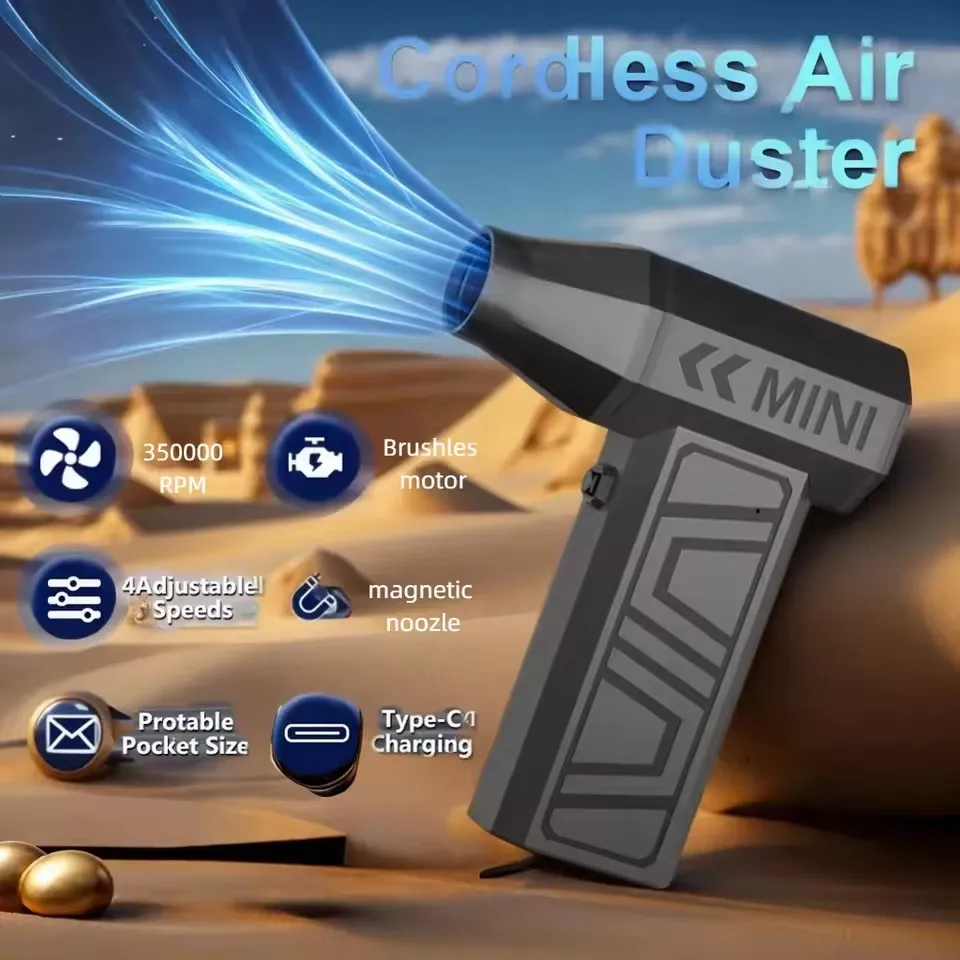 Mini Cordless Electric Air Duster 350000 RPM Turbo Jet Fan 4 Speed Adjustable Type-C Charging Blower for Car Keyboard Home Clean
