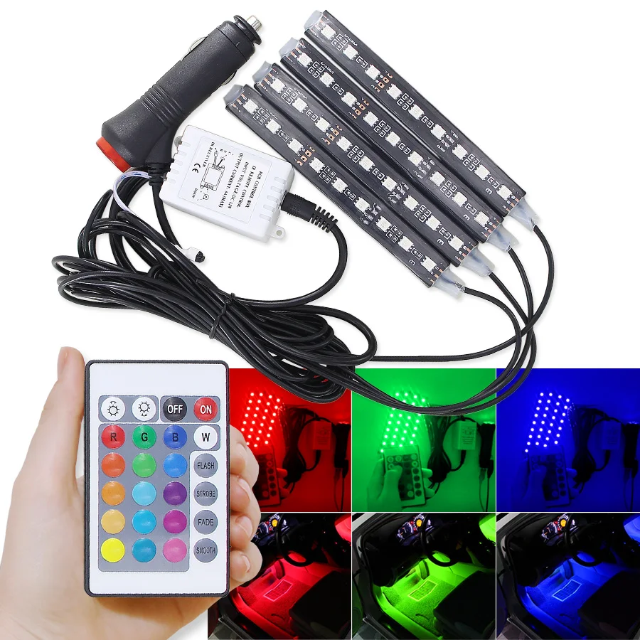Auto LED Strip Lights RGB Remote 12V For Car Goods Car Accessories Sedan Gazelle Tuning Audi A6 C6 Abarth Accesories For Car Led