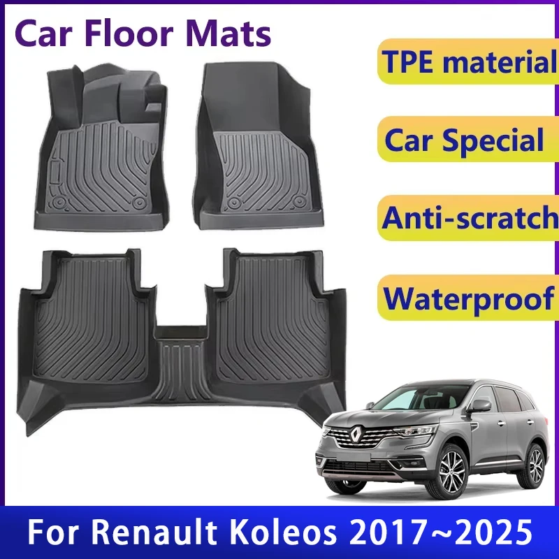 Car Floor Mats For Renault Koleos Samsung QM6 HC 2017~2025 Luxury Waterproof Mud Carpet TPE Foot Pad Full Rug Accessories 2024