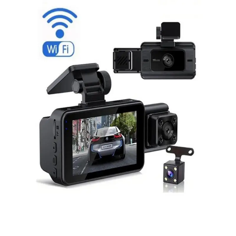 Wifi 3 lens Dash Camera 64GB TF card With 24H Parking monitor G sensor FHD 1080P Car DVR Front and Rear Camera for Car