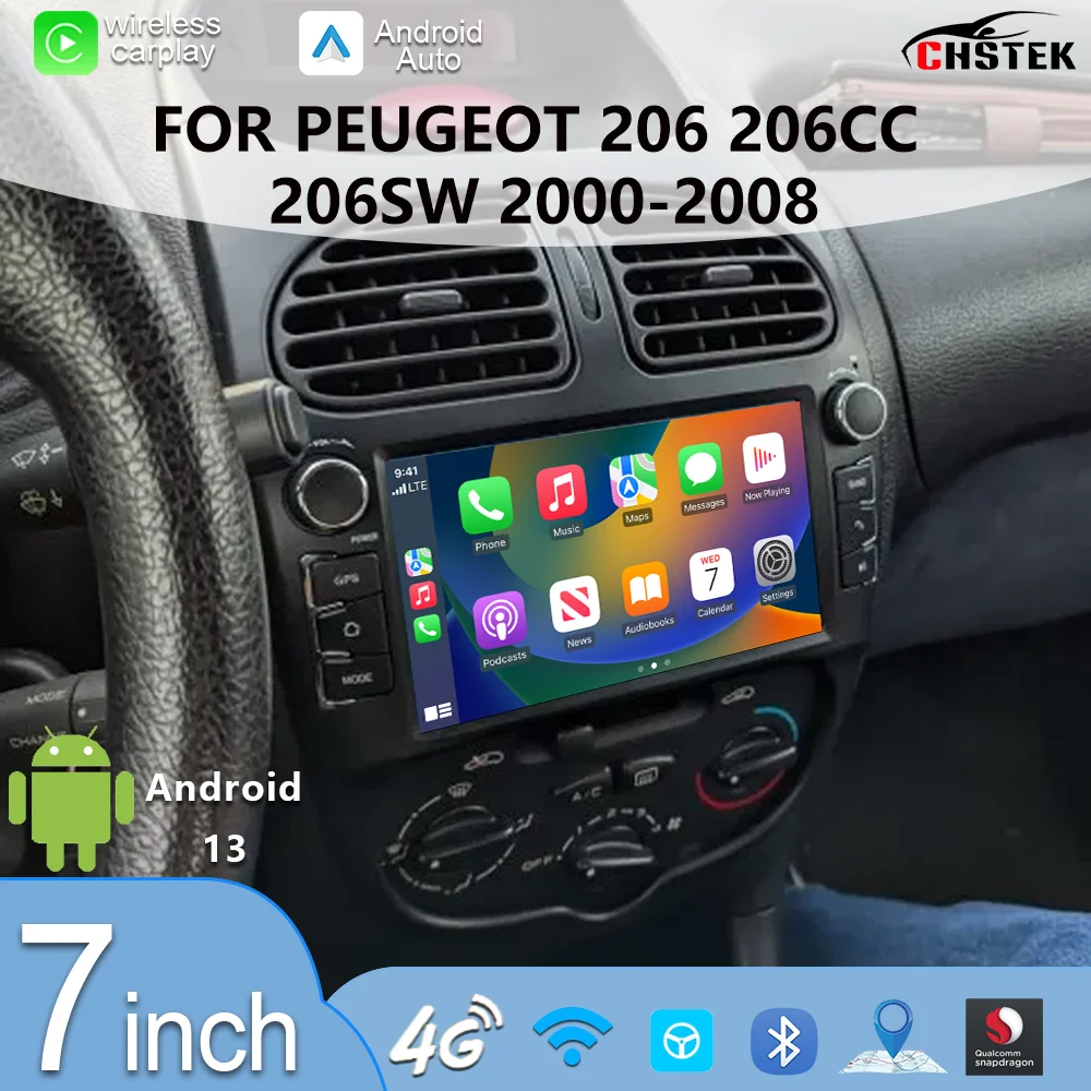 Car Radio For Peugeot 206 2000-2008 206CC 206SW CHSTEK Carplay Auto Vedio Media Stereo GPS Navigation Bluetooth WIFI Multimedia