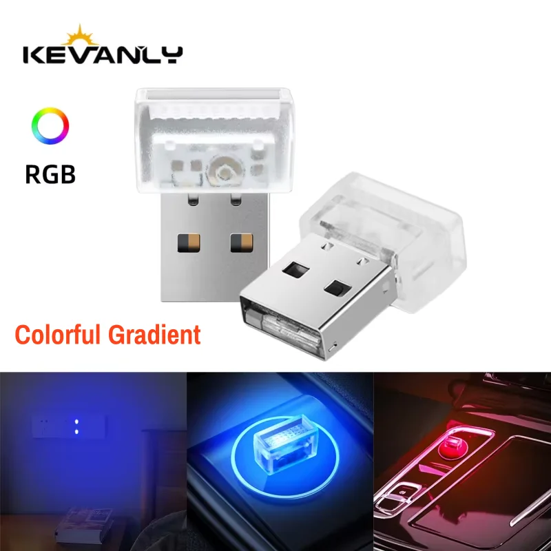 1/2/4pcs Mini USB LED Colorful Gradient Car Light Auto Interior Atmosphere Light PC Auto Colorful Decorative Lamp Car Accessory