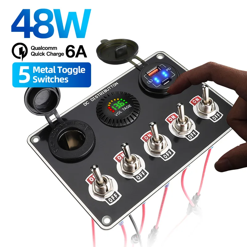 48W 12-24V QC3.0 Fast Charger Usb Cigarette Lighter Voltmeter ON/Off Rocker Toggle Switch Rv Camping Car Boat Accessory Panel