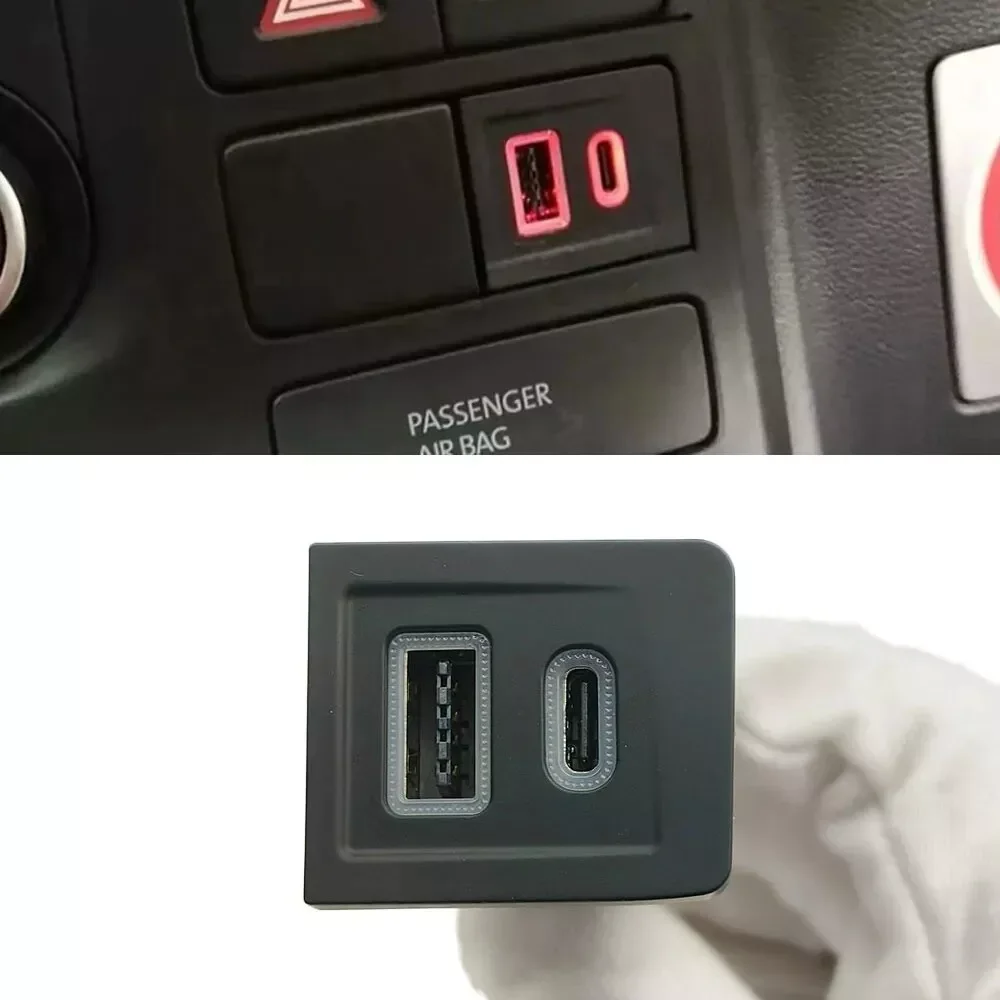 1pc USB Car PD Port Fast Charging Car Accessories USB PD+QC 2 Port Socket Car Center Console Switch Button For VW Multivan T5