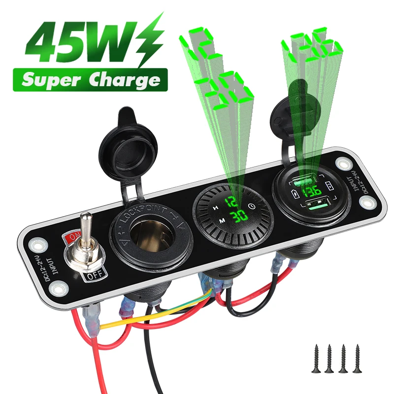 45W RV Camper Camping Car Accessories Vehicles Cigarette Lighter Truck 12V Motorhome Usb Socket QC3.0 Fast Charging Super Charge
