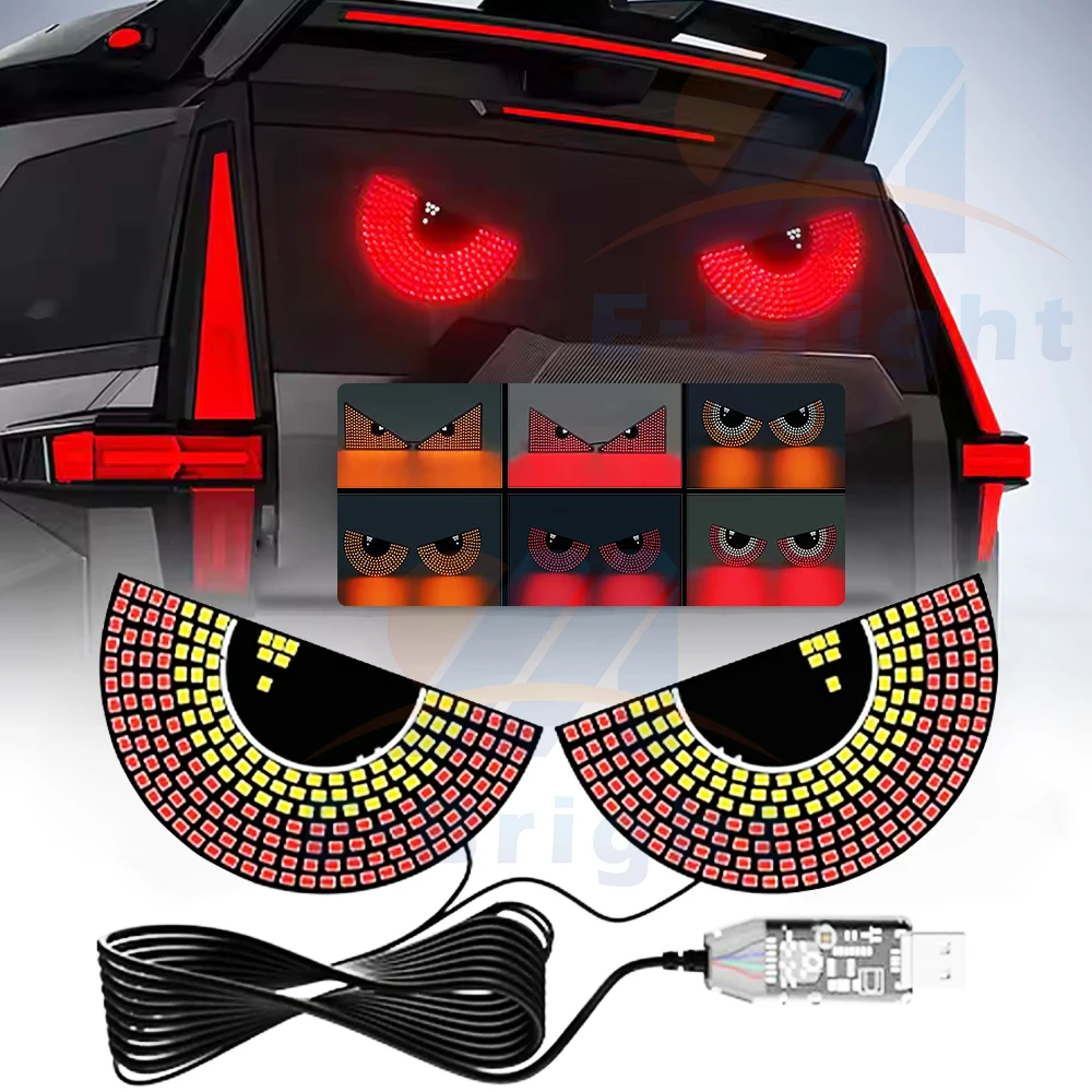 2Pcs Car LED Decorative Lights For Evil Eyes Led USB Atmosphere Lamp Interesting Devil Eye Light Red Strobe Warning Accessories