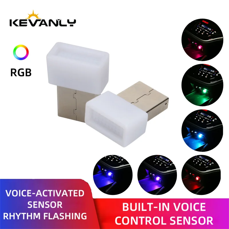 1/2/4pcs Mini USB LED voice-controll Car Light Auto RGB Interior Atmosphere Light PC Auto Colorful Decorative Lamp Car Accessory