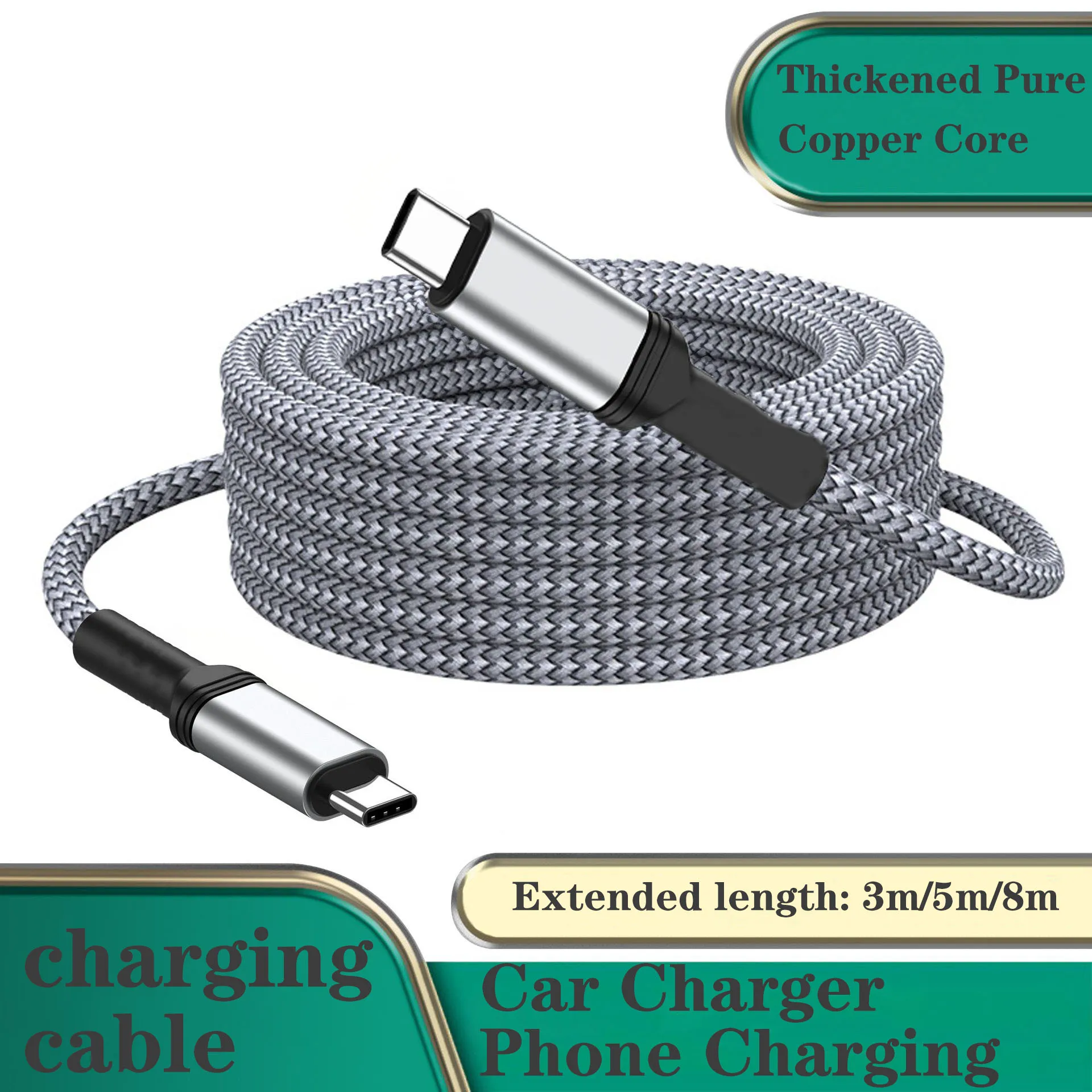 Car Fast Speakers Extension Charge Cable Type C C to C PD Braided Cable Car Audio Charge Accessories for Samsung Xiaomi iPhone