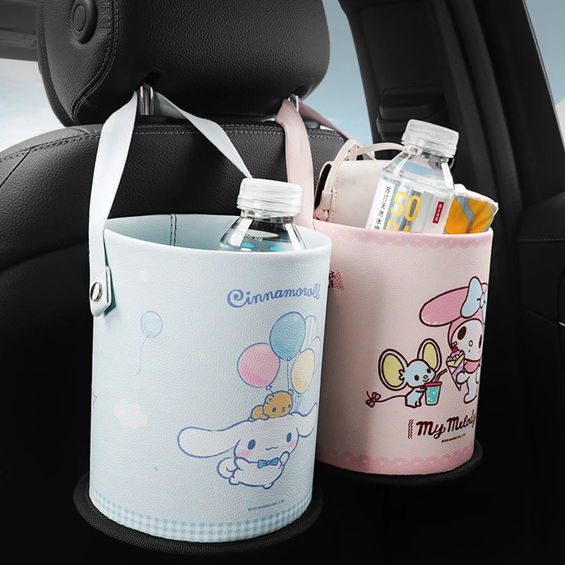 Sanrio Hello Kitty Cartoon Portable Trash Can Cinnamoroll Car Garbage Can Car Storage Box Cute Car Decoration Home Accessories