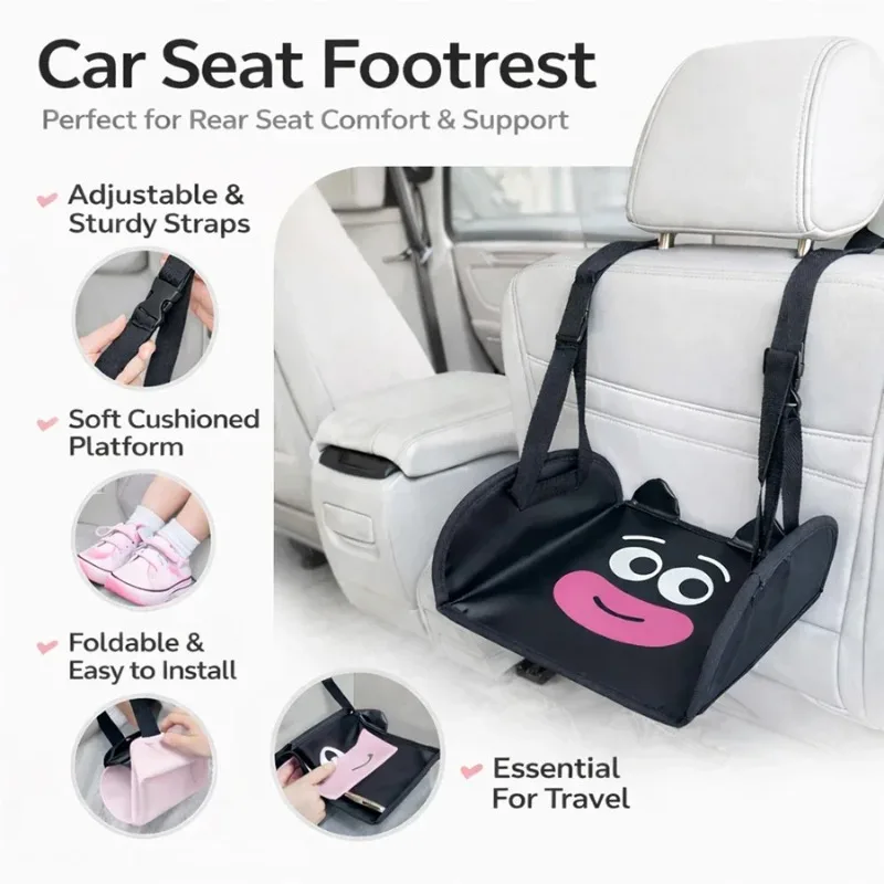 Car Backseat Foot Rest Hammock, Portable Adjustable Travel Foot Stool for Long Drive, Car Interior Accessories