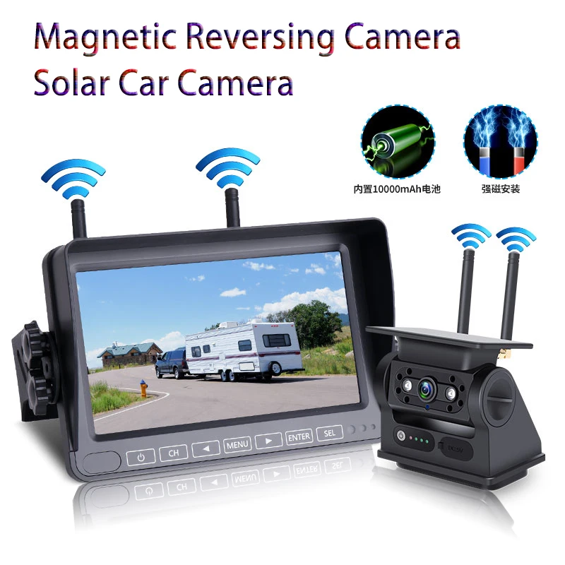 Solar Powered Backup Camera,Car Wireless WIFI Magnetic Mount 7” Screen Backup Monitor with Night Vision for Trucks Campers