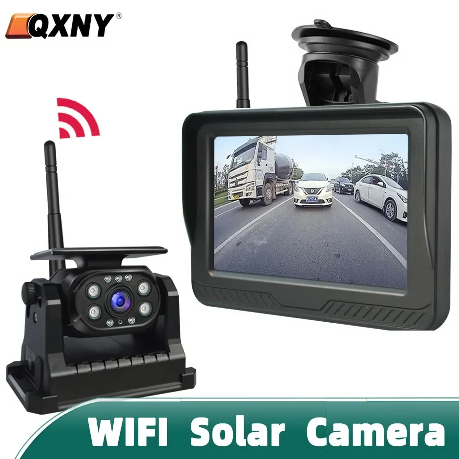 Wireless Solar Magnetic Reverse Backup Camera IR Night Vision HD 1080P 5 Inch Monitor Rear View System for Car RV Truck Trailer