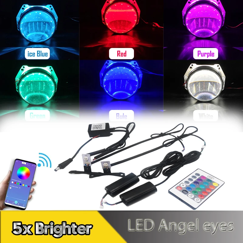 2Pcs Multicolor Led Devil Eyes Demon Evil Eyes DRL Bluetooth Wireless Remote RGB Headlights Motorcylce Projector Car Accessories