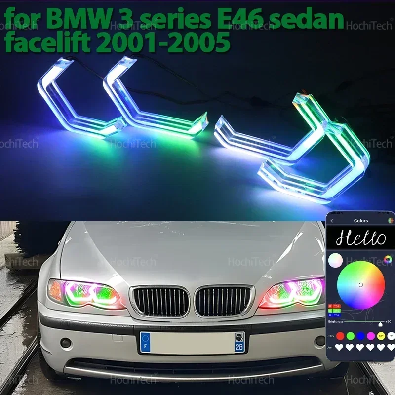 For BMW 3 Series E46 Sedan Facelift 2001-2005 Dynamic RGB Light Rings App control DRL LED Angel Eyes Kit with turn signal