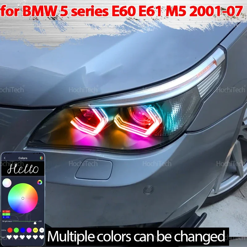 For BMW 5 Series E60 E61 RGB Dynamic Revolving Angel Eyes LED APP control Sequential Flowing Multicolor Car Rings