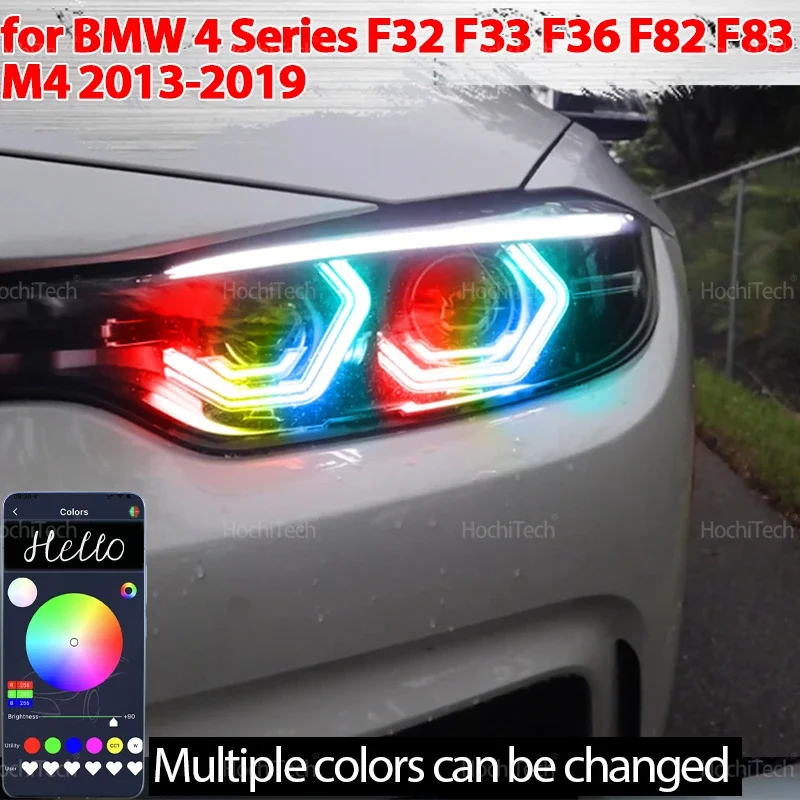 For BMW 4 Series F32 F33 F36 F82 F83 M4 2013-2019 RGB Dynamic Angel Eyes LED APP control Sequential Flowing Multicolor Car Rings