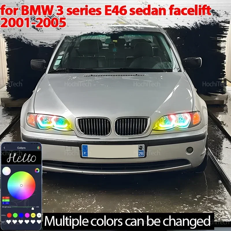 For BMW 3 Series E46 Sedan Facelift 2001-2005 LED Angel Eyes Kit Ring flashing RGB APP control Headlight Lamps with turn signal