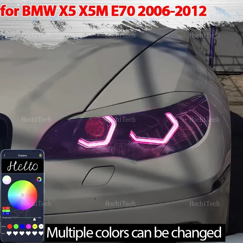 RGB colorful Angel Eyes Rings Led M4 style APP control Car Headlight DRL Daytime Running Light for BMW X5 X5M E70 2007-2013
