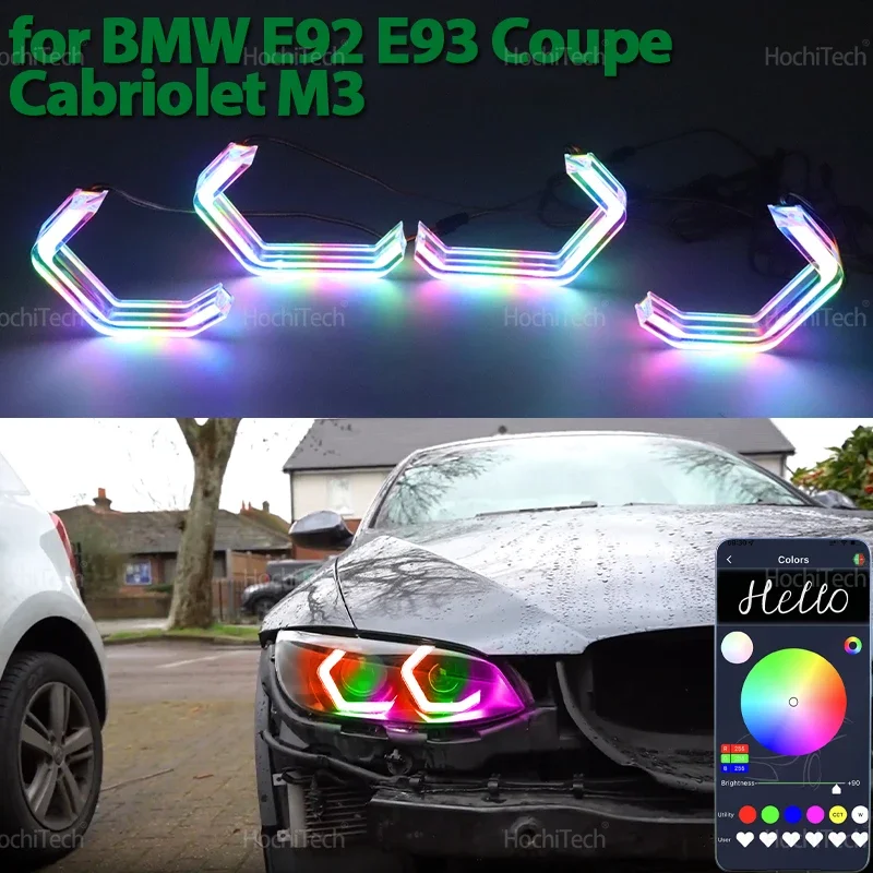 For BMW E92 E93 Coupe Convertible Cabrio M3 2006-13 RGB colorful Dynamic light Angel Eyes Rings Led M4 style APP control Light