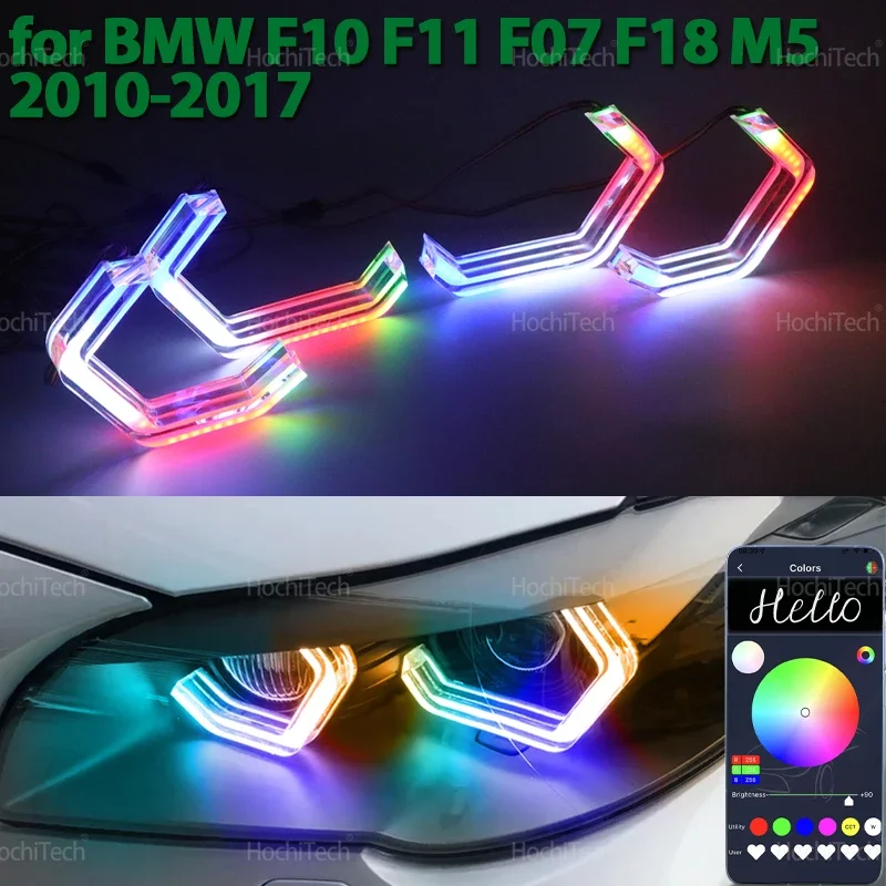 For BMW 5 Series F10 F11 F07 F18 2010-2017 RGB Dynamic Angel Eyes LED APP control Sequential Flowing Multicolor Car Rings