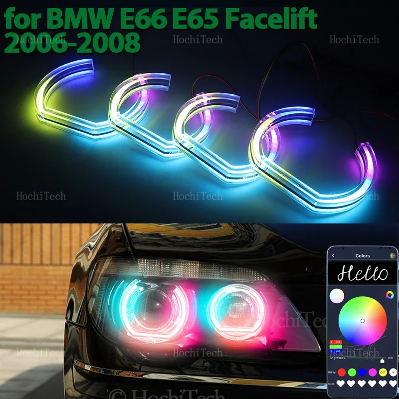 For BMW 7 Series E65 E66 Facelift 2006-2008 RGB multi colors Light Rings APP control Turn signal flashing DRL LED Angel Eyes Kit
