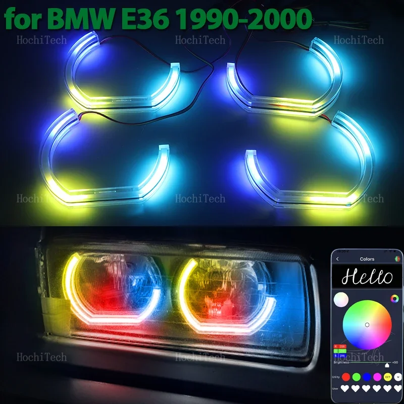 For BMW 3 Series E36 1990-2000 Dynamic DTM Style RGB Light Rings App control DRL LED Angel Eyes Kit with turn signal