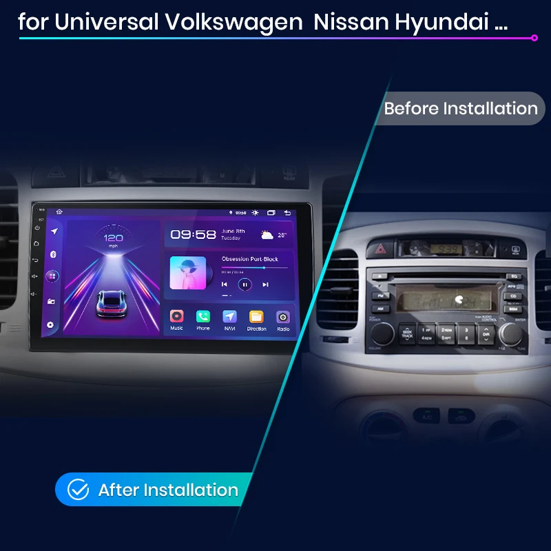 For Truck And Car Vehicles 9 Inch Carplay Smart Screen Dash Cam Front Rear 4K HD Navigation Center Console System Accessories