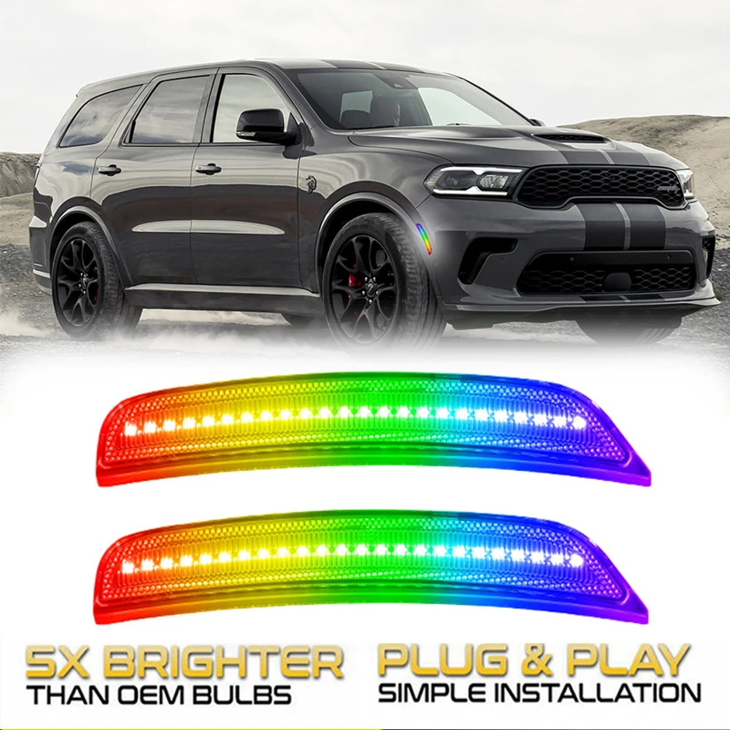 2Pcs LED RGB Multicolor Front Side Marker Light For Dodge Durango 2021-2025 Turn Singal Lamps Car Accessories OEM 68476818AA