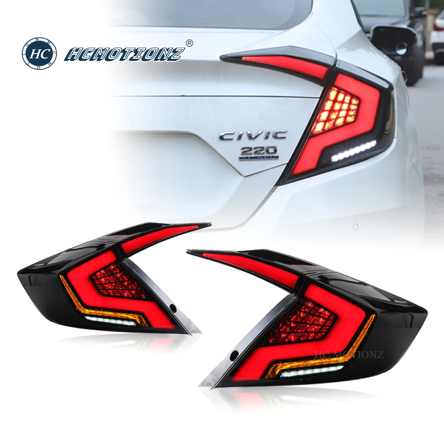 HCMOTIONZ Tail Lights for Honda Civic 2016-2021 Animation DRL Car LED Back Lamps Assembly Accessories Rear Light
