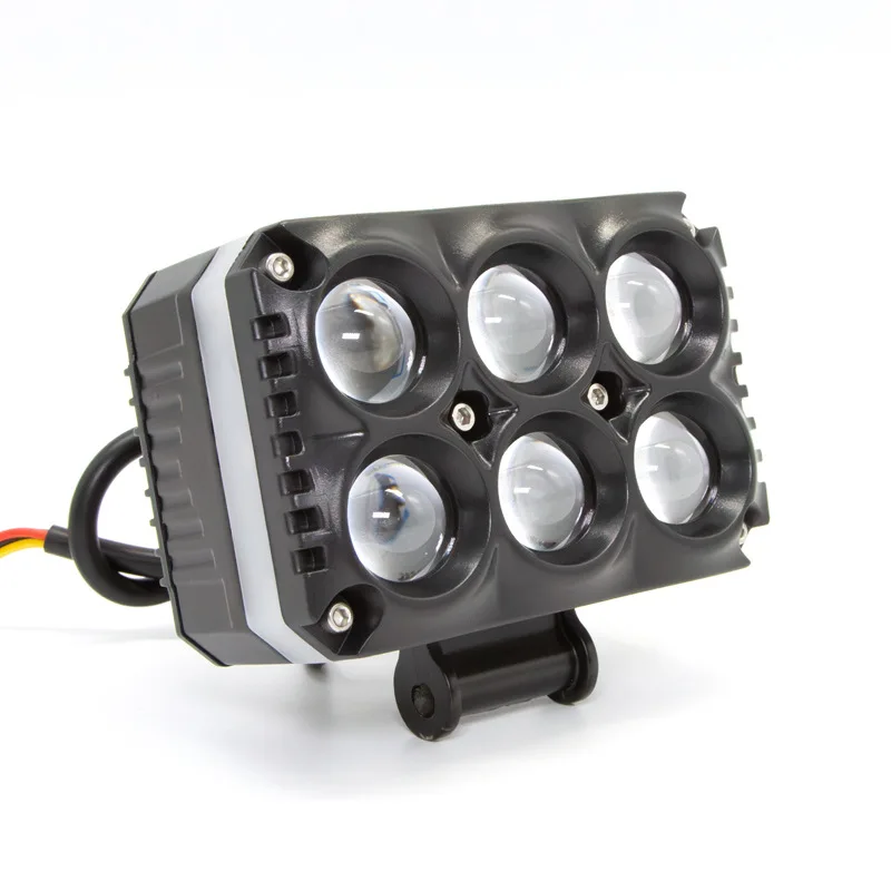 Dual-Row 6LED Motorcycle Spotlight with RGB Two-Color High Beam Road Light Exterior E-Bike LED Lights Car Accessories