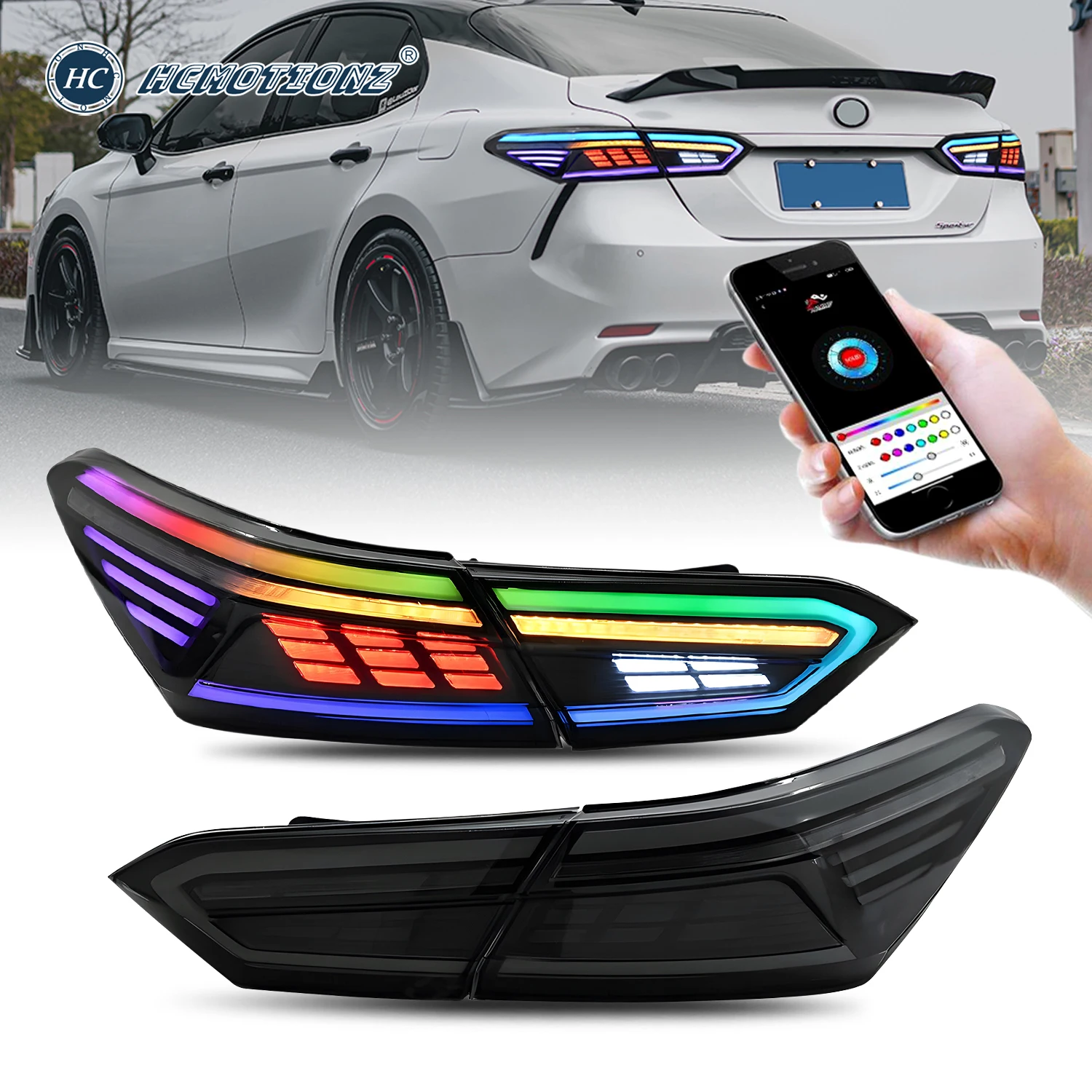 HCMOTIONZ RGB LED Tail Lights for Toyota Camry 2018-2024 Start UP Animation Car Back Lamps Assembly Turn Signal Accessories