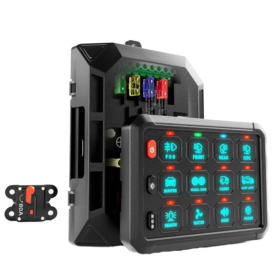 RGB 12 Gang Switch Panel Marine Waterproof Acc Wired Auxiliary LED Switch Pod For 12V/24V Car Boat Light Car Light Accessories