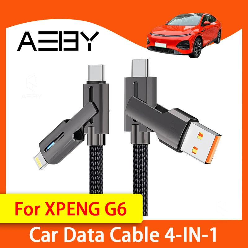 AEBY For XPENG G6 2023-2025 4-in-1 USB 100W 5A Fast Charger Cable Car USB To Type-C Micro LIGHTNING Cable For iPhone  Huawei