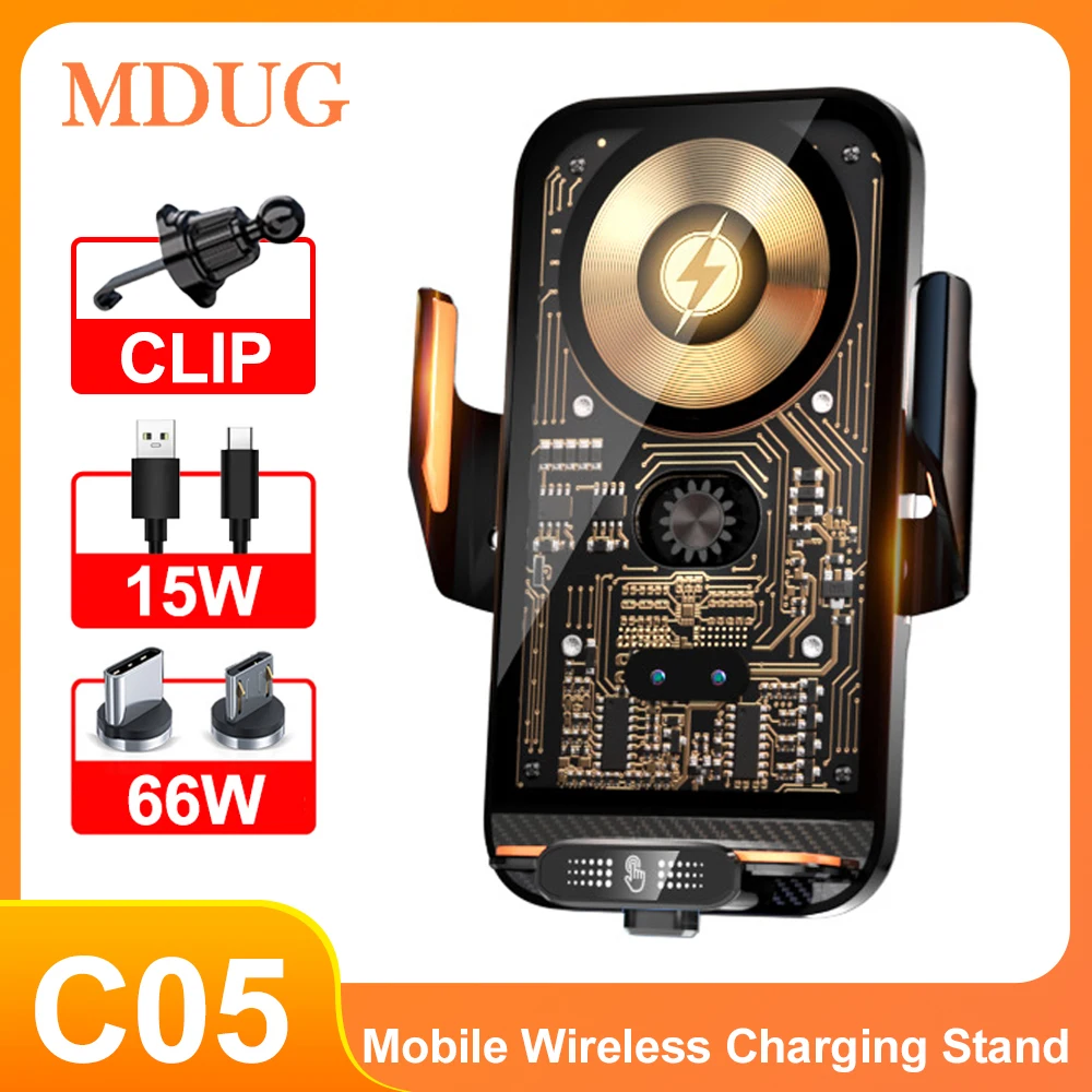 Universal Car Phone Holder 66W Wireless Charger Mobile Phone Holder Intelligent Infrared Car Air Vent Clip for iPhone Samsung