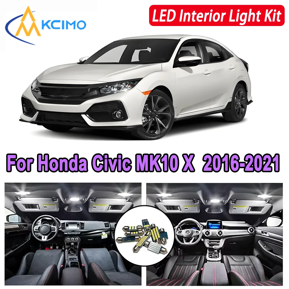 KCIMO For Honda Civic MK10 X 10th Gen (2016-2021) Premium Bright LED Interior Dome Map Trunk Light Kit Car Led Lamps Canbus Car
