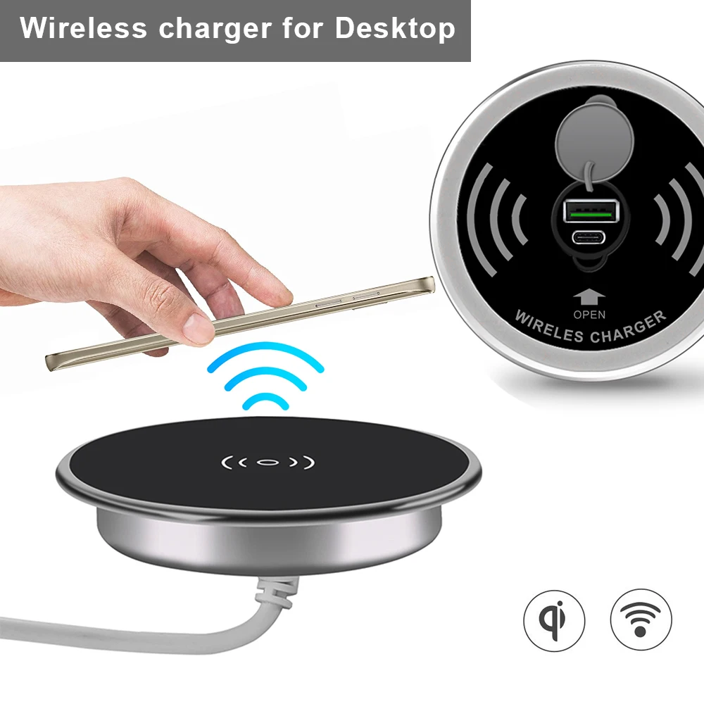 Desk Embedded Wireless Charger 15W Phone Charger 3.0 for Xiaomi Mi 11 10s Wireless Charging Pad for iPhone 12 Pro Max X Plus