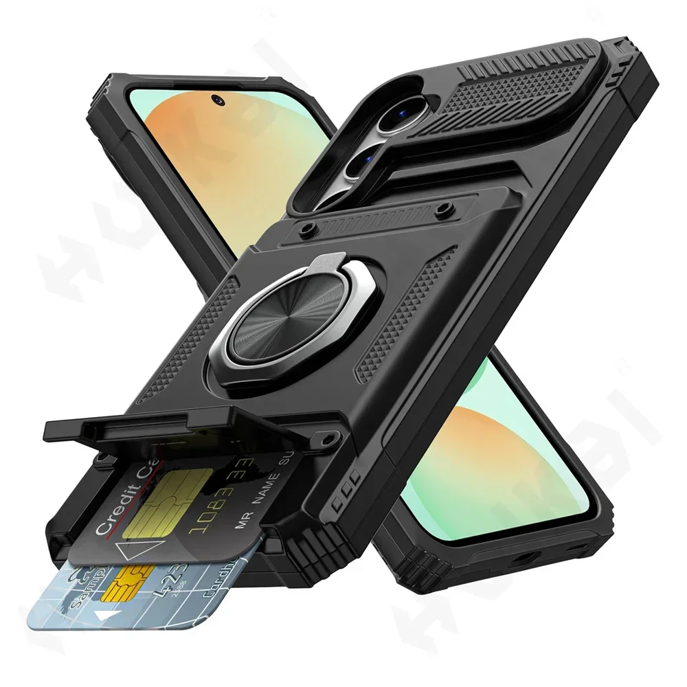 Case For Samsung Galaxy S25 S24 S23 Ultra Plus FE A55 A35 5G Magnetic Rotated Ring Kickstand Heavy Drop Protection Wallet Cover