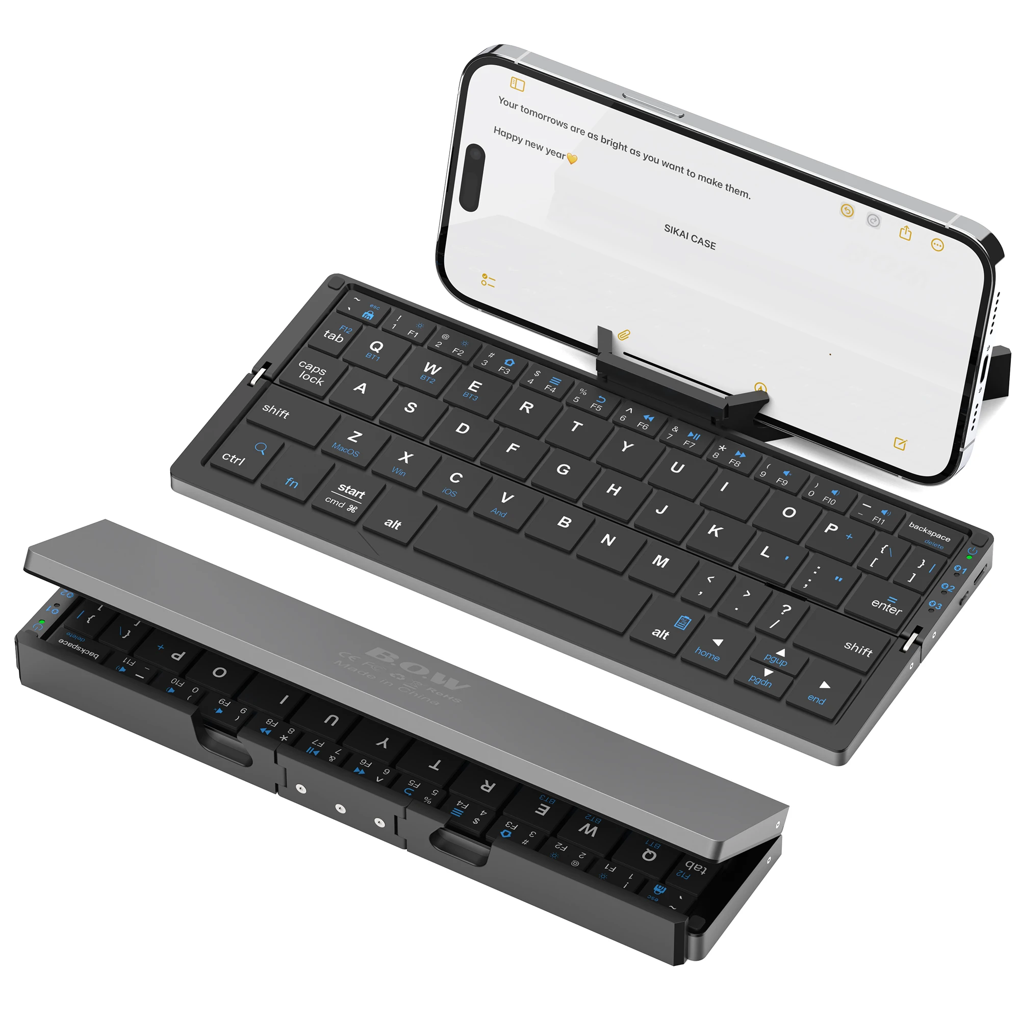 Portable Foldable BT Keyboard with Hidden Stand Wireless Mini Keypad for Phone Tablet iPad Windows Android iOS Rechargeable