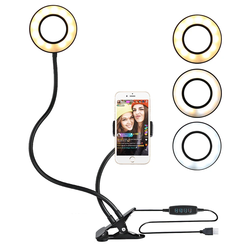 2021 Mobile Phone Live Holder Lazy Bracket Desk Lamp LED Selfie Ring Light Flexible For Youtube Live Stream Office Kitchen Stand