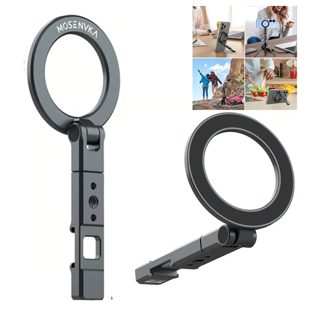 360° Rotation Magnetic Phone Holder w 1/4"-20 Cold Shoe for Recording Video Phone Tripod Mount for Magsafe  iPhone Android