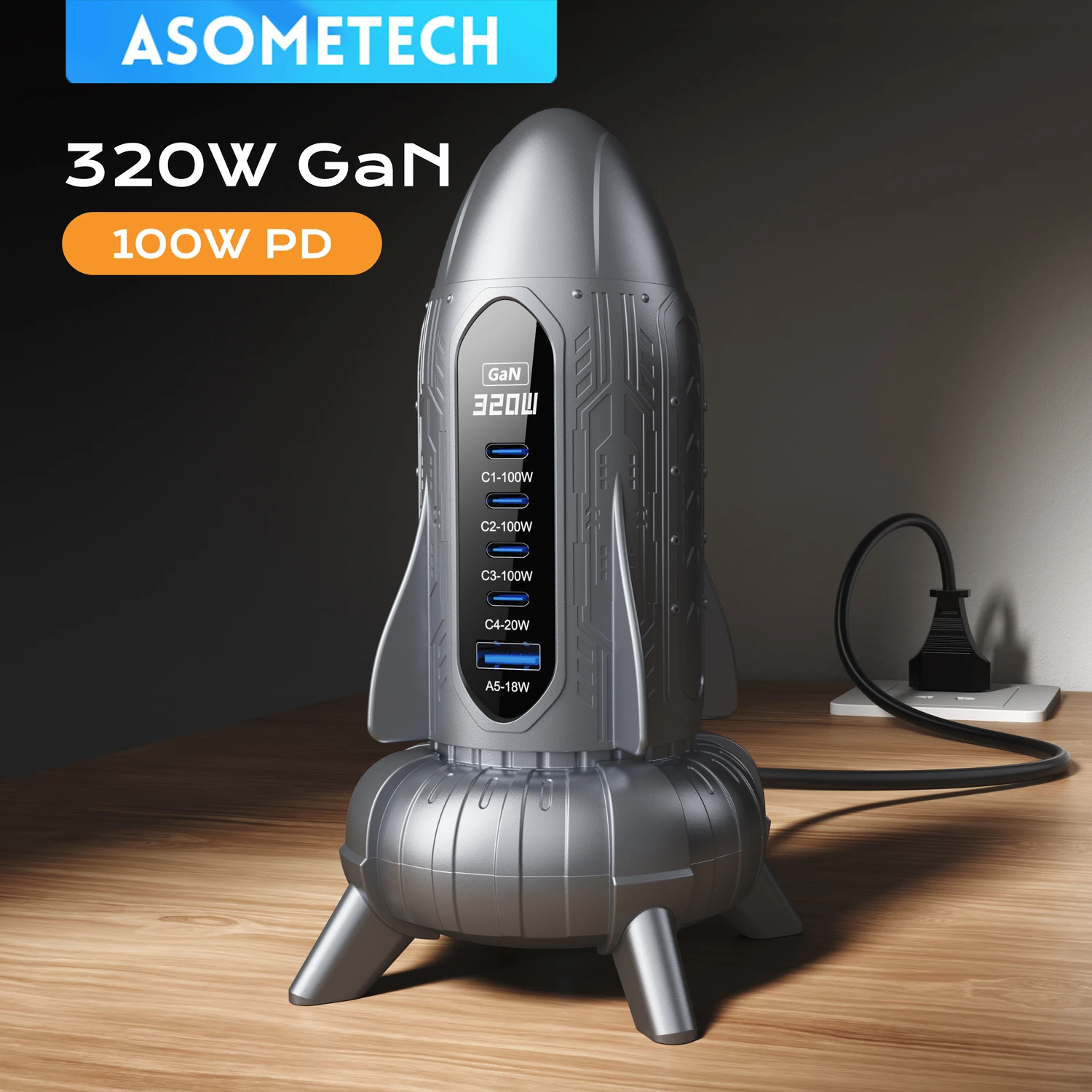 320W USB C GaN Charger 100W PD3.0 PPS QC3.0 USB Type C Desktop Charging Station for IPhone 16 15 Samsung Macbook Laptops Tablets