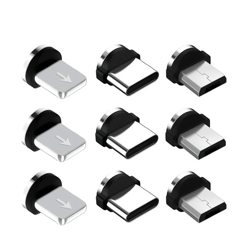 McGiLLon 10 Pcs Magnetic Tips For iPhone Samsung Mobile Phone Replacement Parts 3 IN 1 Plug Micro Converter Cable Adapter Type C