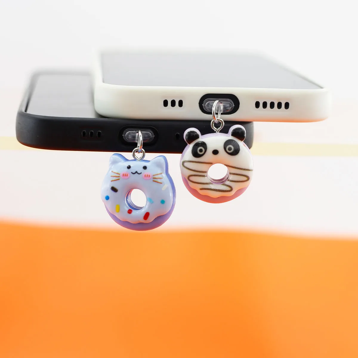 Mobile Phone Dust Plug Cute Donut Cat Panda Pendant  Phone Accessory Decoration For Iphone Type-C Port Prevention Loss Lanyard