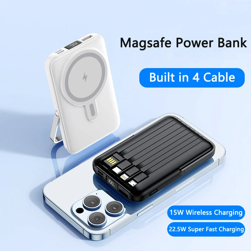 20000mAh Magsafe Power Bank Magnetic Wireless Powerbank With Cable Stand for iPhone 16 Xiaomi Samsung Portable Induction Charger