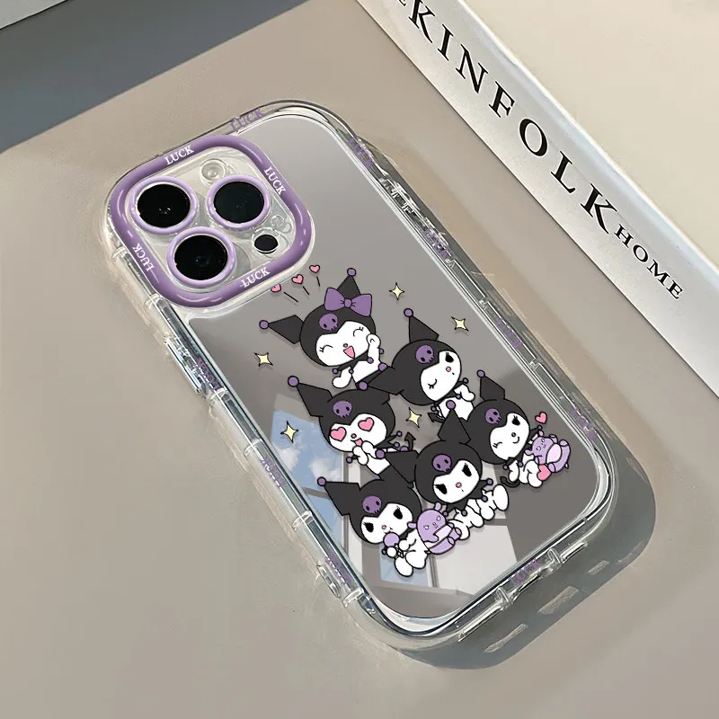 Cute Cartoon Kuromi HelloKitty Mirror Makeup Phone Case For iPhone 17 16 15 14 Pro Max 13 12 11 XS X XR 16 7 8 Plus 17 Air Cover