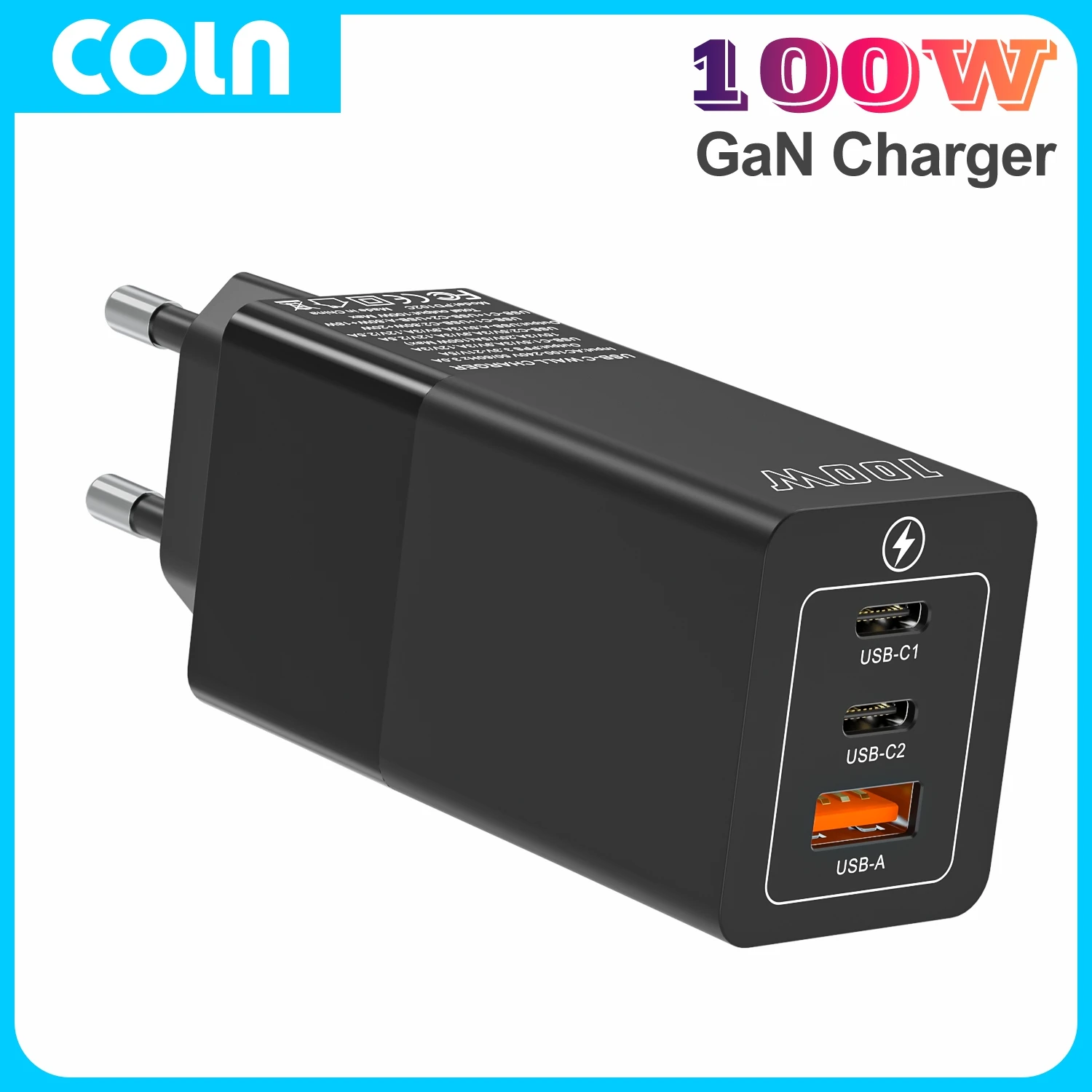 COLN PD100W USB Type C Charger GaN 100W Fast Charger Quick Charging Laptop Power for MacBook iPhone 14 15 Samsung S23 24 Ultra