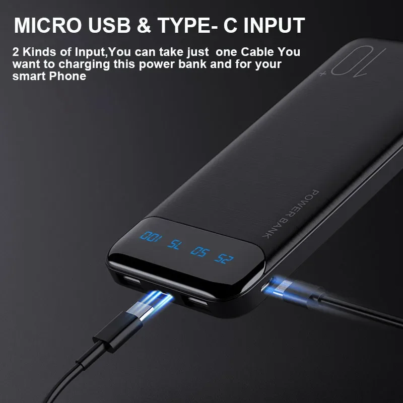 For Xiaomi Power Bank 10000mAh External Battery LED Display Double USB OUTPUT Charging Power Bank Charger For smart Mobile Phone
