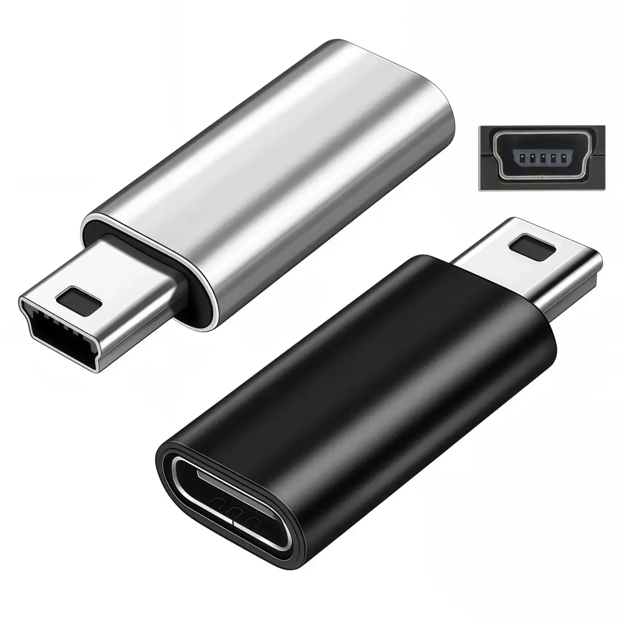 Mini USB to USB C, USB C to Mini USB Adapter 480Mbps, USB C female to Mini USB male converter connector, support charging data t